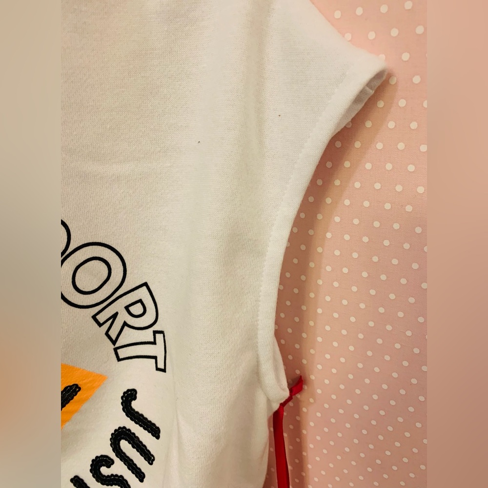 Girls size L 12-14 white cut off sleeve hoodie. Sweatshirt sporty bright graphic - Picture 9 of 12